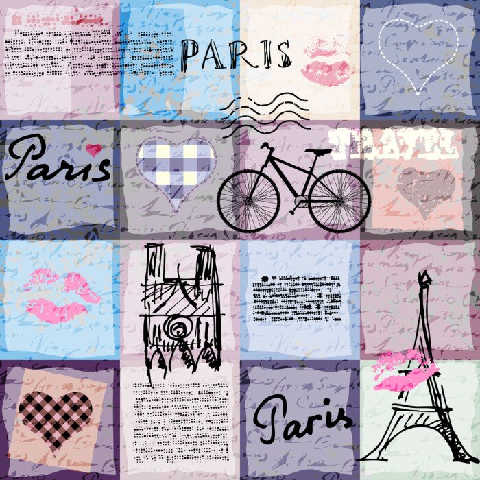 Poster  Motif de fond transparent. Rétro collage de scrapbook Paris.