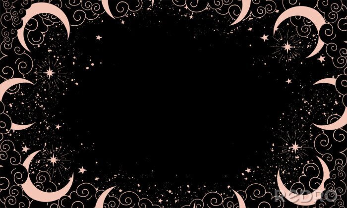 Poster  Motif de lunes roses parmi des nuages sur fond noir