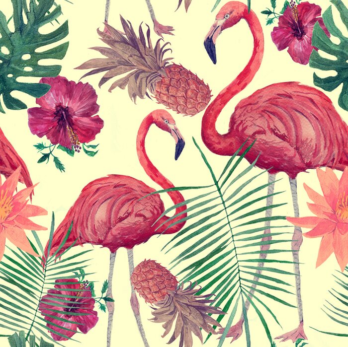 Poster  Motif flamants roses vintage