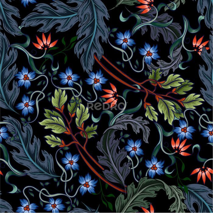 Poster  Motif floral art nouveau en couleurs