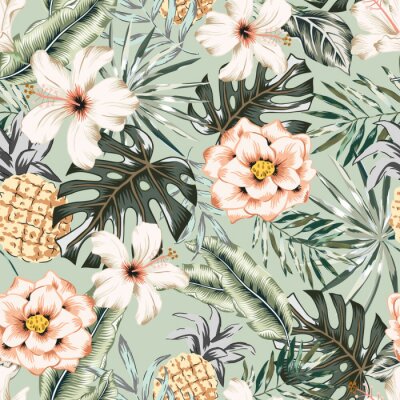 Motif floral tropical avec des monsteras et des feuilles de bananier
