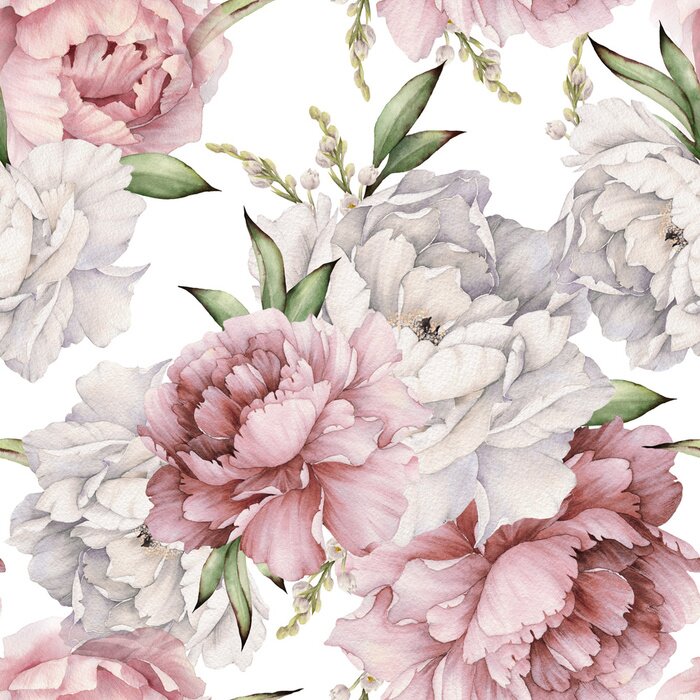 Poster  Motif pivoines blanc et rose poudr?