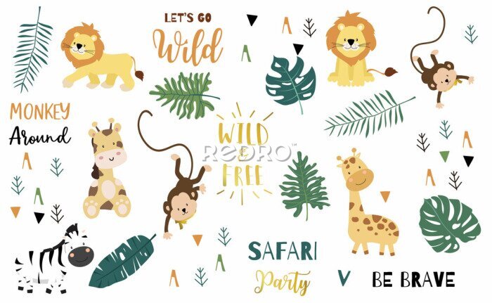 Poster  Motif pour enfants avec des animaux exotiques