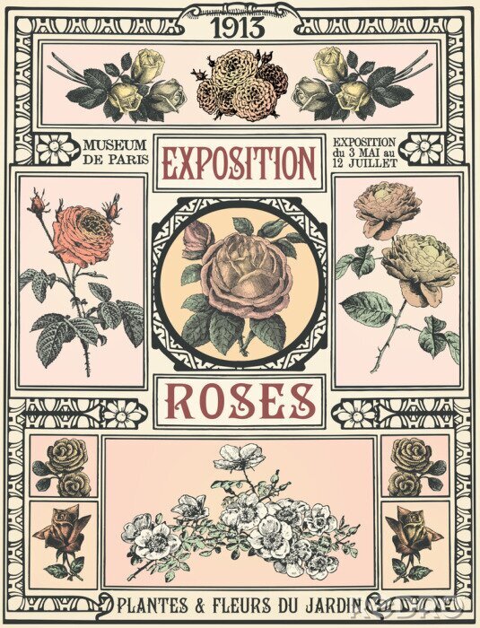 Poster  Motif roses style vintage