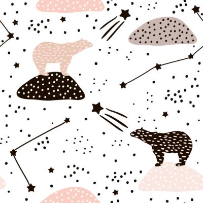 Motif sans couture avec la silhouette des ours polaires et les constellations. Parfait pour le tissu, textile.Vector background
