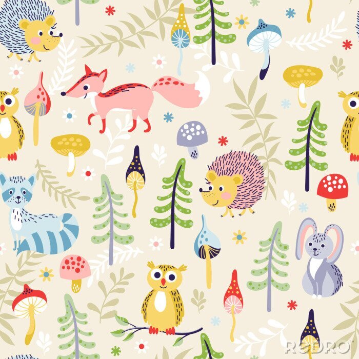 Poster  Motif sans couture avec les animaux de la forêt