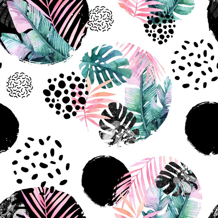 Poster  Motif synthétique naturel abstrait inspiré du style memphis.