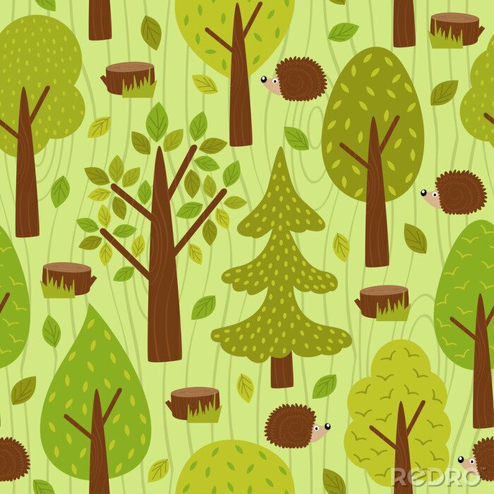 Poster  Motif transparent avec hérisson en forêt - illustration vectorielle, eps