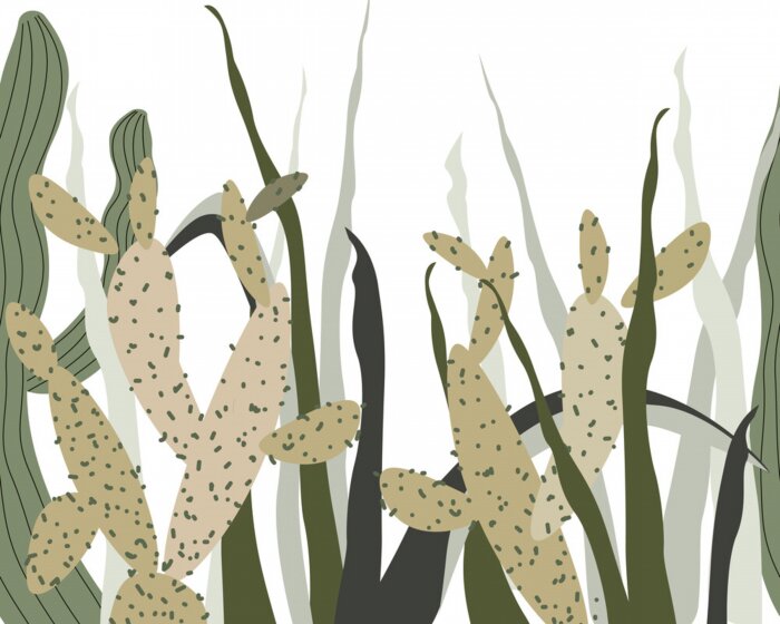 Poster  Motif tropical avec des cactus sur fond blanc