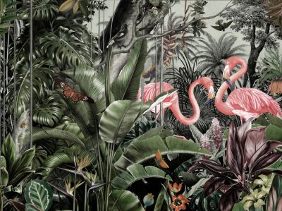 Motif tropical avec des flamants roses