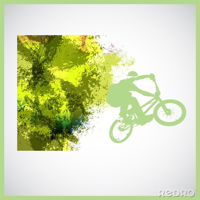 Poster  Motif vert avec un vélo