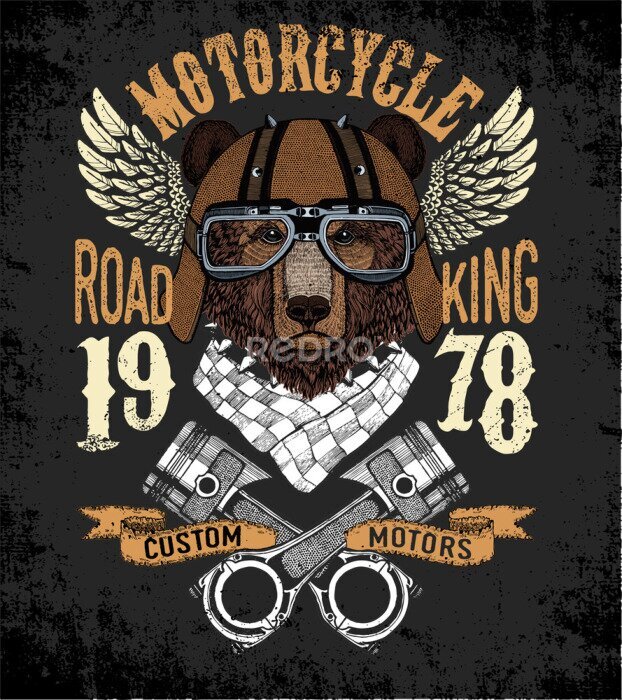 Poster  Motorcycle, biker. Print for tee shirt, poster, logo, emblem, embroidery