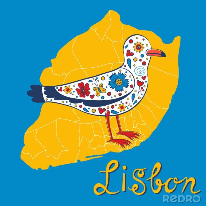 Poster  Mouette colorée sur la carte du Portugal