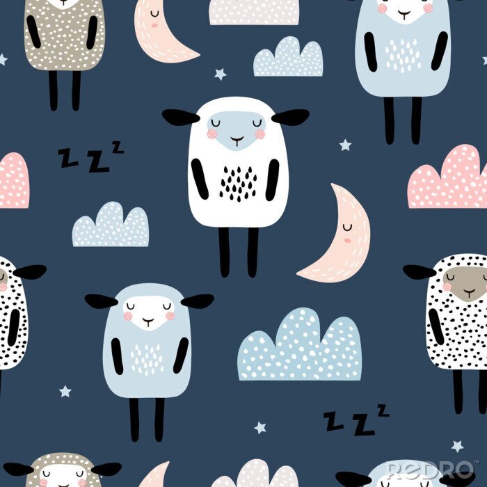 Poster  Moutons endormis sur fond sombre dans un style scandinave