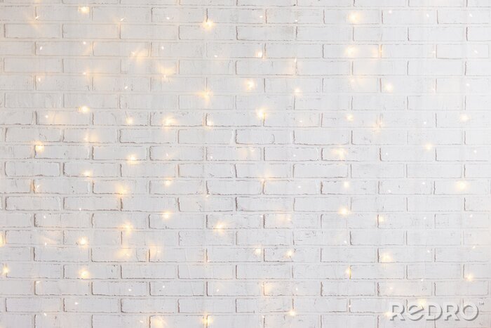 Poster  Mur de briques blanches avec des lumières
