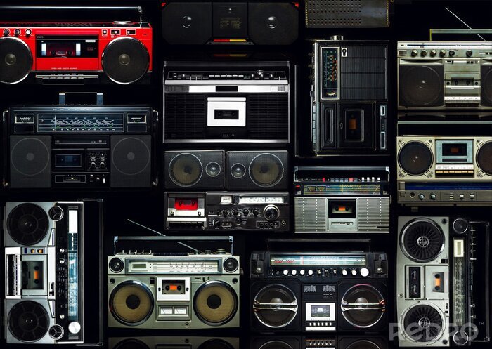 Poster  Mur vintage plein de boombox radio des années 80