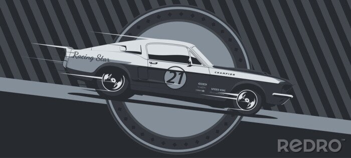 Poster  Muscle car on racing, vintage colors, vector illustration.