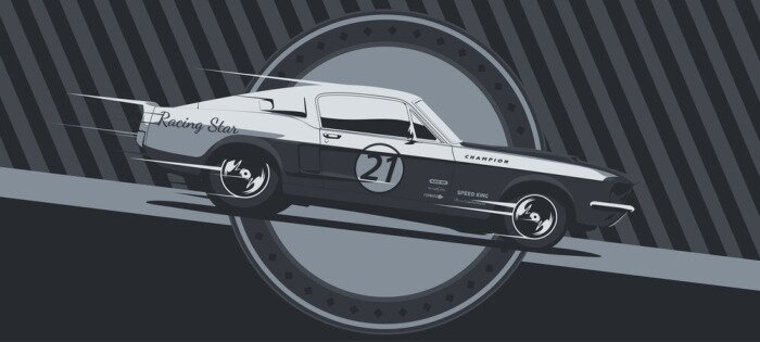 Poster  Muscle car on racing, vintage colors, vector illustration.