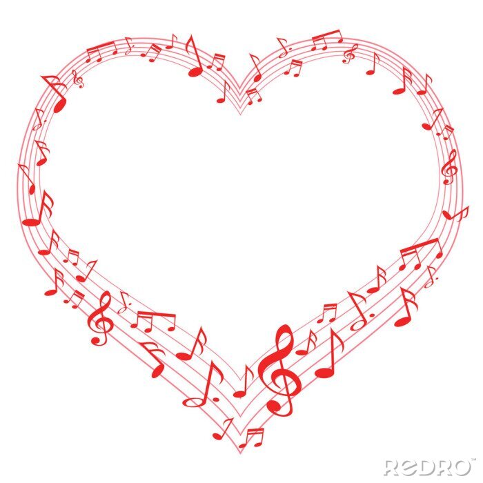 Poster  Musique d'amour, notes de musique en forme de coeur
