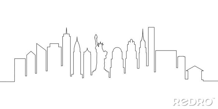 Poster  New York city skyline single line, vector illustration