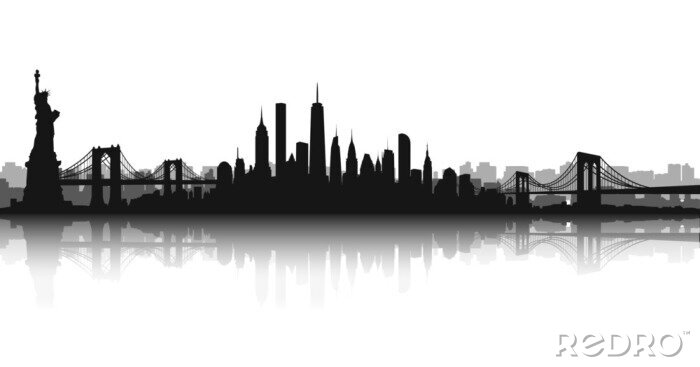 Poster  New York City Skyline vecteur blanc et blanc