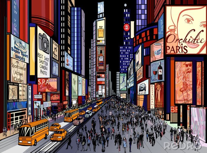 Poster  New York - vue de nuit de Times Square