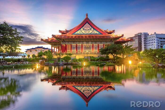 Poster  night view of National Theater and Concert Hall, taipei, taiwan