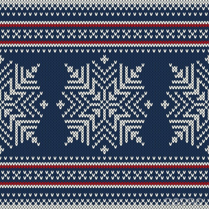 Poster  Noël tricoté motif ornemental de flocons de neige