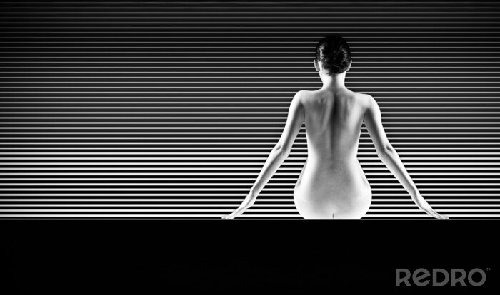 Poster  noir et blanc nu artistique, un tir sur silhouette dos rayé