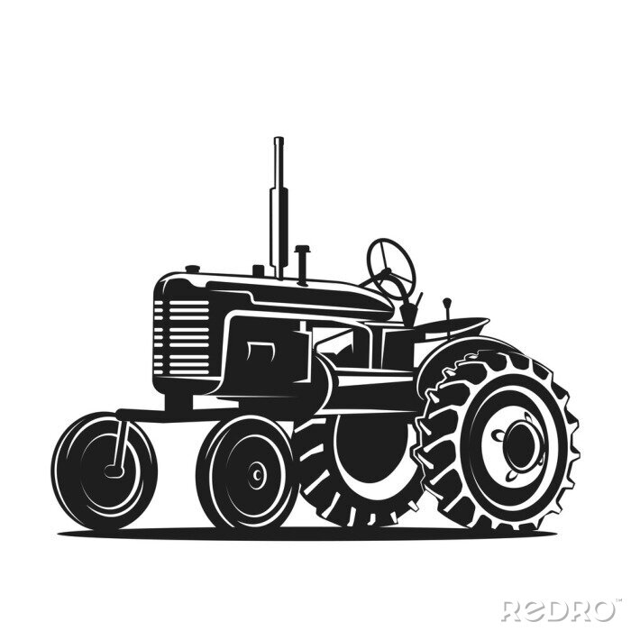 Poster  Noir, vieux, tracteur, silhouette, blanc, fond