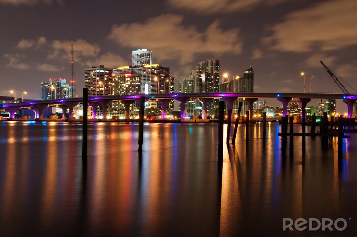 Poster  Nuit à Miami et le panorama de la ville