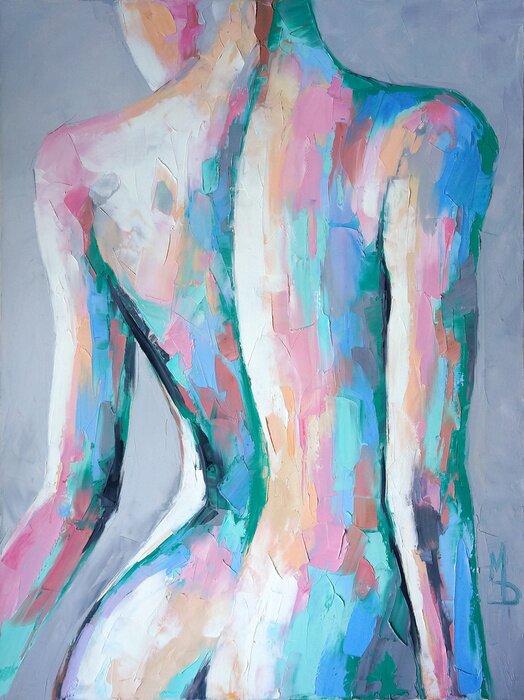 Poster  "Nymph" - oil painting. Conceptual abstract painting of a girl's beautiful body.