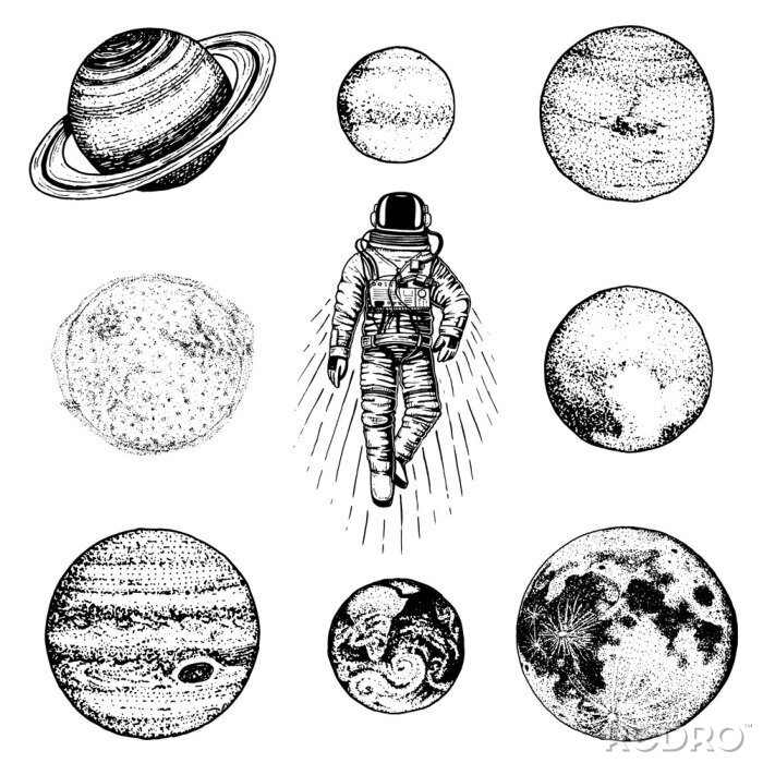 Poster  Oeuvre d'astronaute et de planètes du système solaire