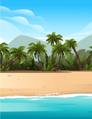 Poster  Oeuvre numérique de palmiers mer et plage