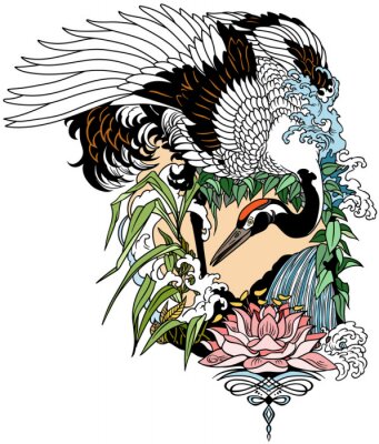 Poster  Oiseau japonais et nature