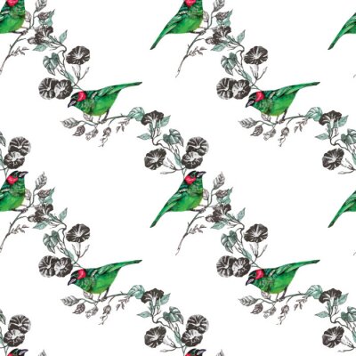 oiseau, tropical, palmier, l'aquarelle, l'ananas, modèle, papier peint, toucan