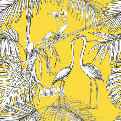 Sticker  Oiseaux blancs et plantes exotiques