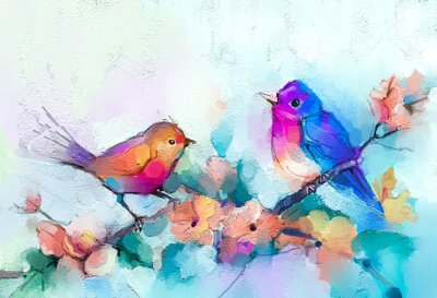 Oiseaux colorés en fleurs