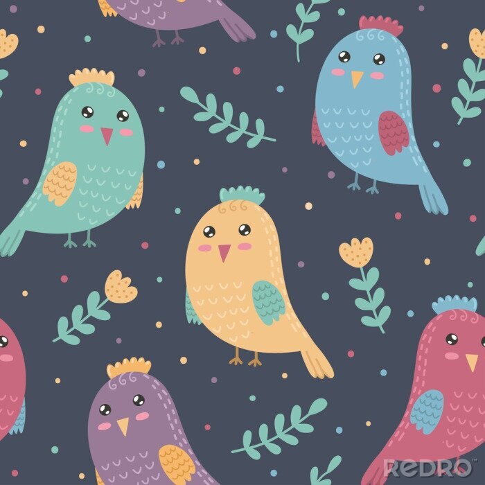 Poster  Oiseaux colorés sur fond sombre