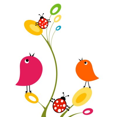 Oiseaux et coccinelles sur une feuille