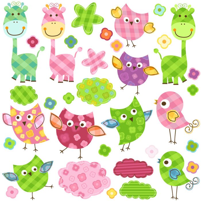 Poster  Oiseaux et hiboux colorés de girafe