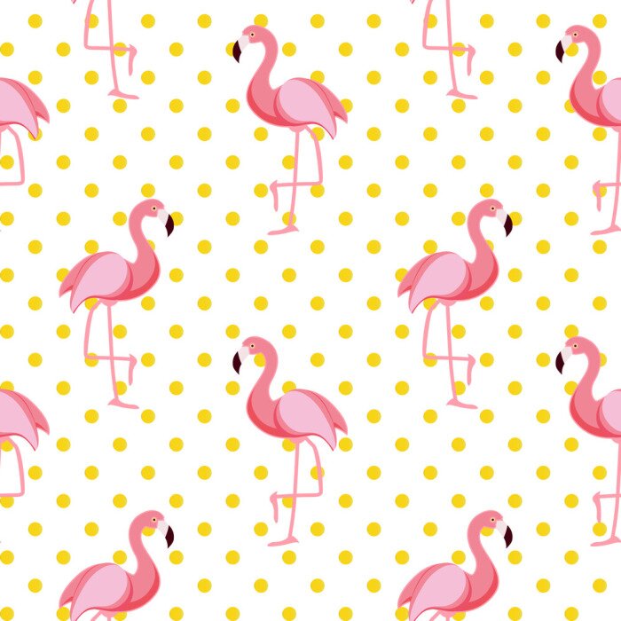 Poster  Oiseaux Flamingo et pois jaunes