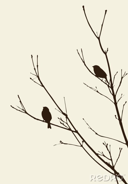 Poster  Oiseaux sur un arbre dans un style minimaliste