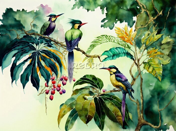 Poster  Oiseaux tropicaux sur une branche