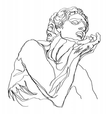 Sticker  One line drawing sketch greek sculpture.Modern single line art, aesthetic contour. Perfect for home decor such as posters, wall art, tote bag, t-shirt print, sticker