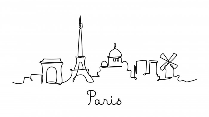 Poster  One line style Paris city skyline. Simple modern minimaistic style vector.