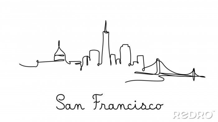 Poster  One line style san francisco city skyline. Simple modern minimaistic style vector.