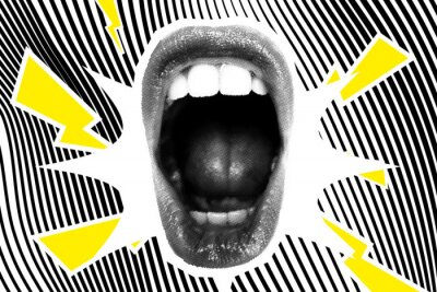 Poster  Open Screaming Mouth On A Striped Background