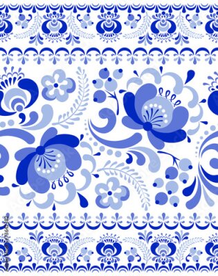 Poster  Ornement avec des fleurs bleues