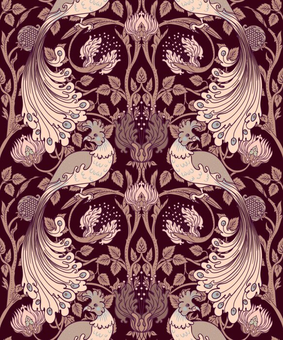 Poster  Ornement vintage décoratif avec des oiseaux